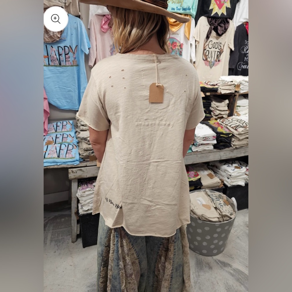 Women’s Short Sleeve Graphic Tee with Embellishment - Cream - Picture 7 of 7